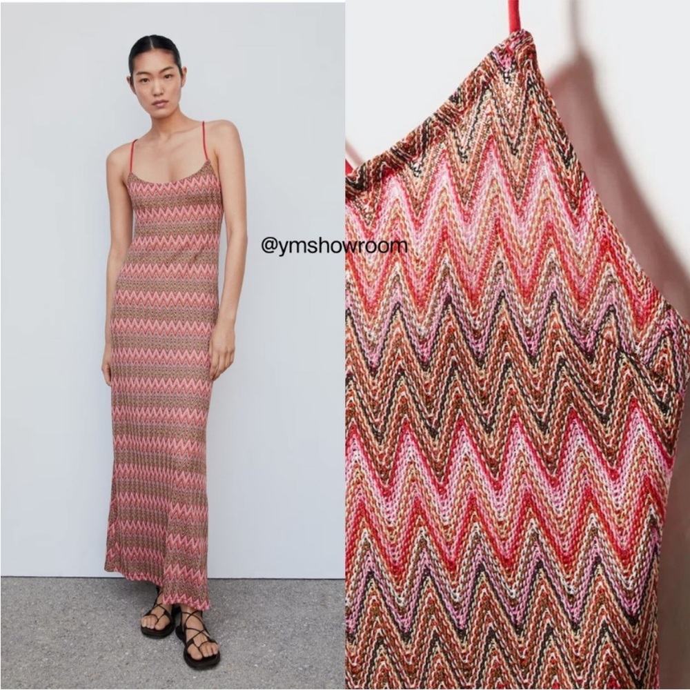 Mango Geometric Pattern Dress Midi Maxi Serra Red NWT Size Small